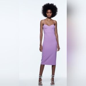 Zara Lilac Purple Corset Style Midi Shift Dress Sz Medium Adjustable Straps NWT